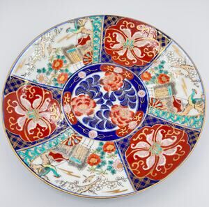 Antique Japanese Imari Arita Floral & Phoenix Porcelain Large Charger Platter